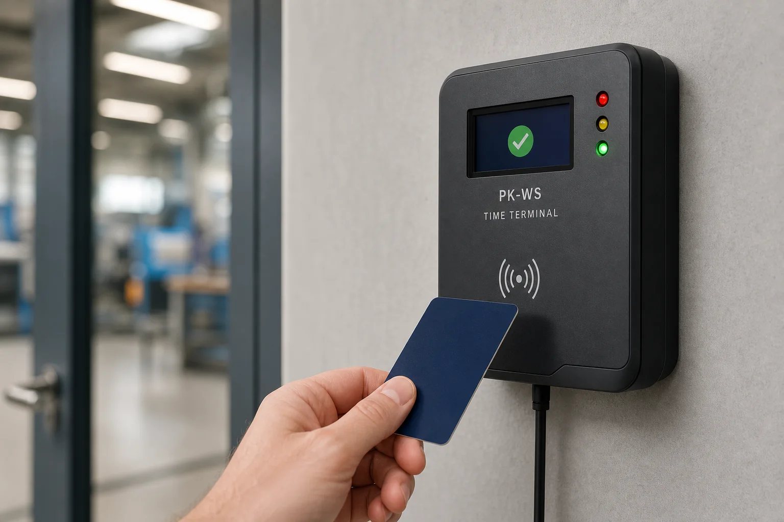 NFC-Karte wird an ein PK-WS Time Terminal gehalten