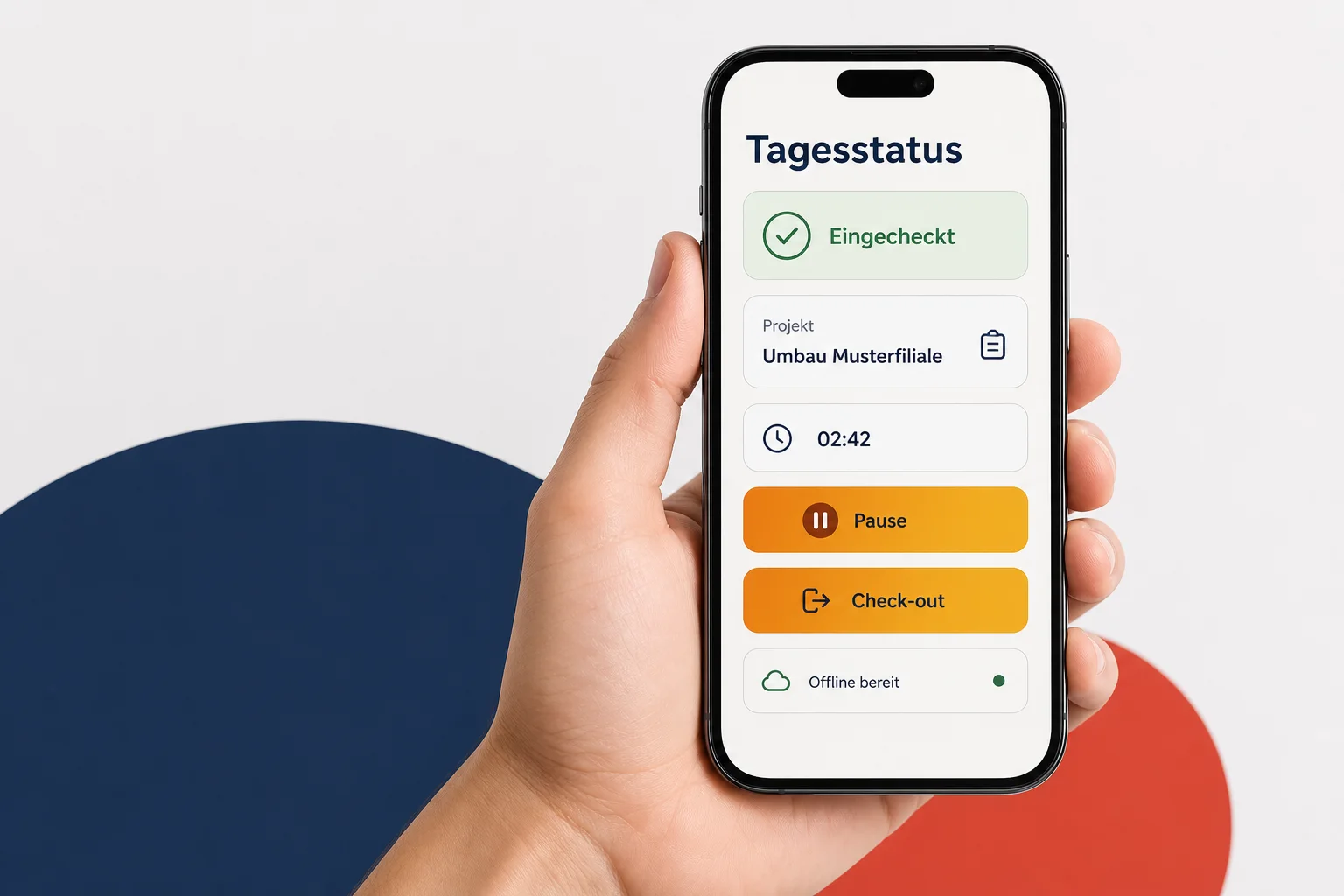 Illustration der mobilen PK-WS TimeApp: Arbeitszeit per Smartphone erfassen