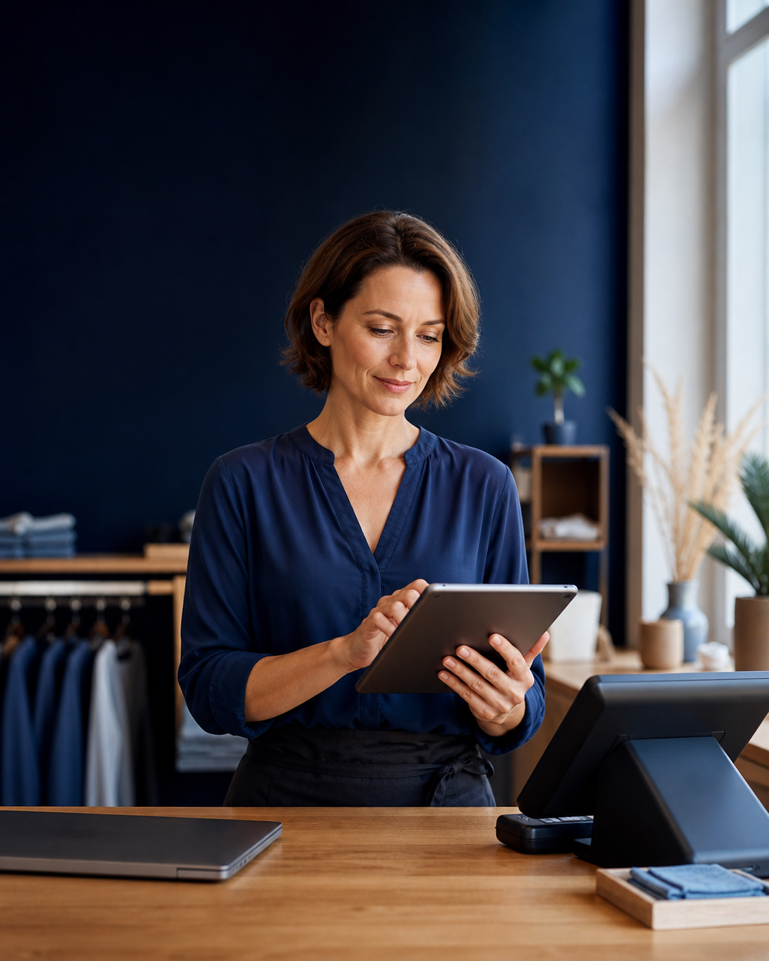 Unternehmerin arbeitet an ihrem digitalen PK-WS Projekt